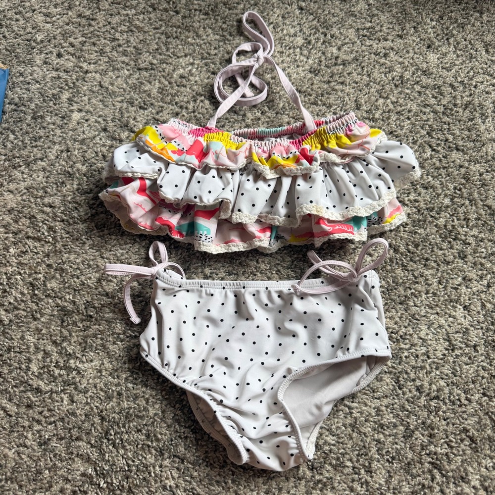 SweetHoney Girls Ruffle Polka Dot Two Piece Swimsuit Halter Bikini Set 5Y